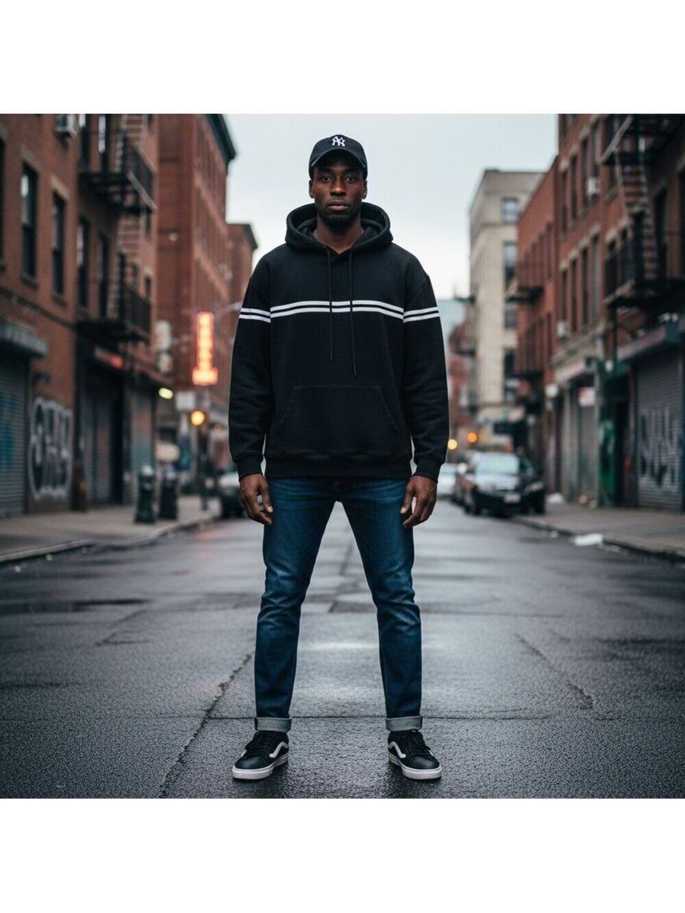 M Zyia Active men's black and white striped hoodie